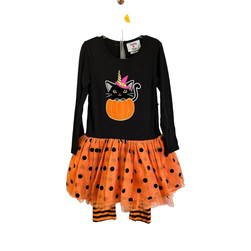 Counting Daisies Little Girl's Halloween Cat Tutu Dress & Legging Set Sz 6